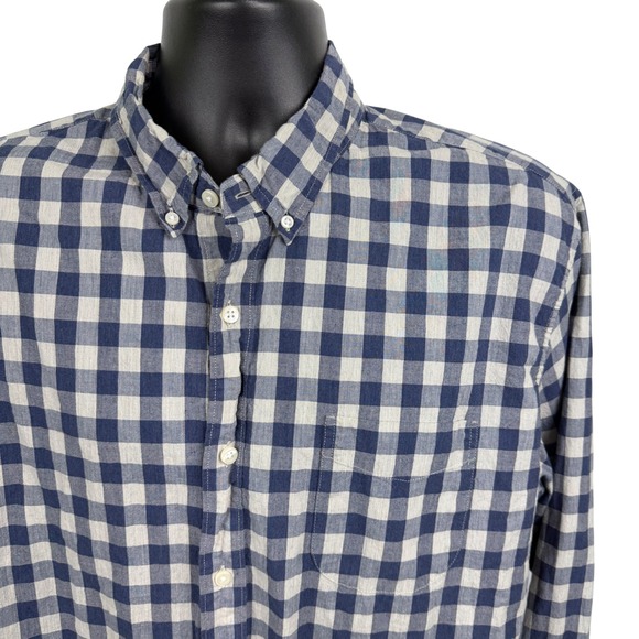 J.Crew Other - J.Crew Mens Navy Blue White Gingham Check Button Down Shirt Long Sleeve L